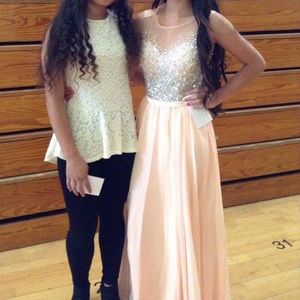 Peach Jeweled Prom Dress